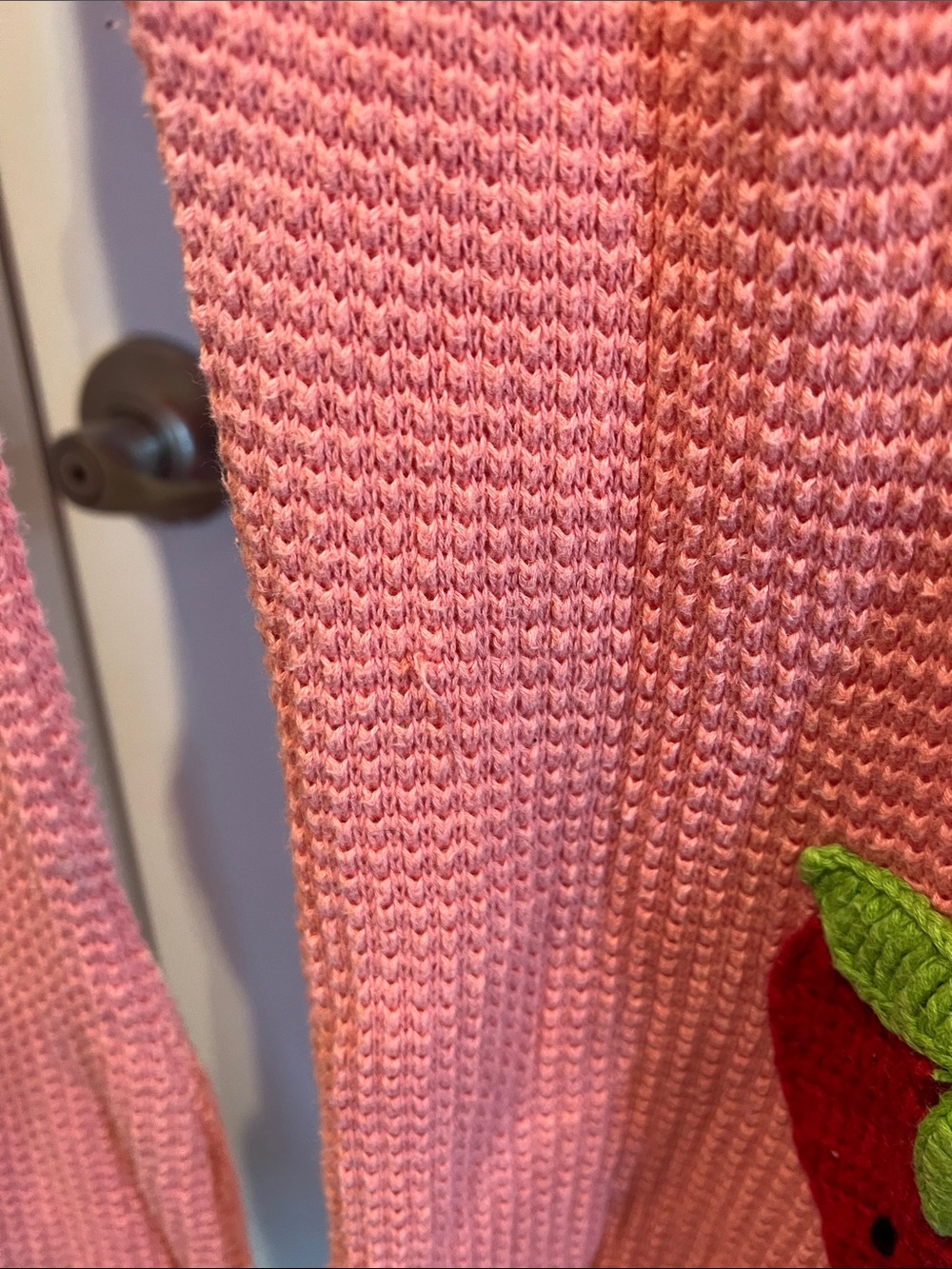 Dolls Kill Pink Knit Strawberry Flared Joggers with Red Waistband - Picture 8 of 10